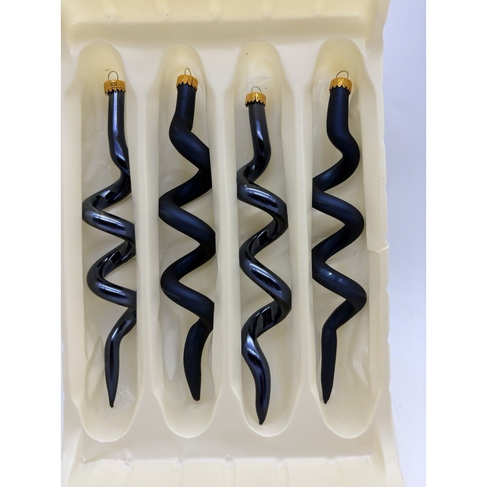Vintage Blue Glass Spiral Icicle Ornaments Set of 4 Mid Century Christmas